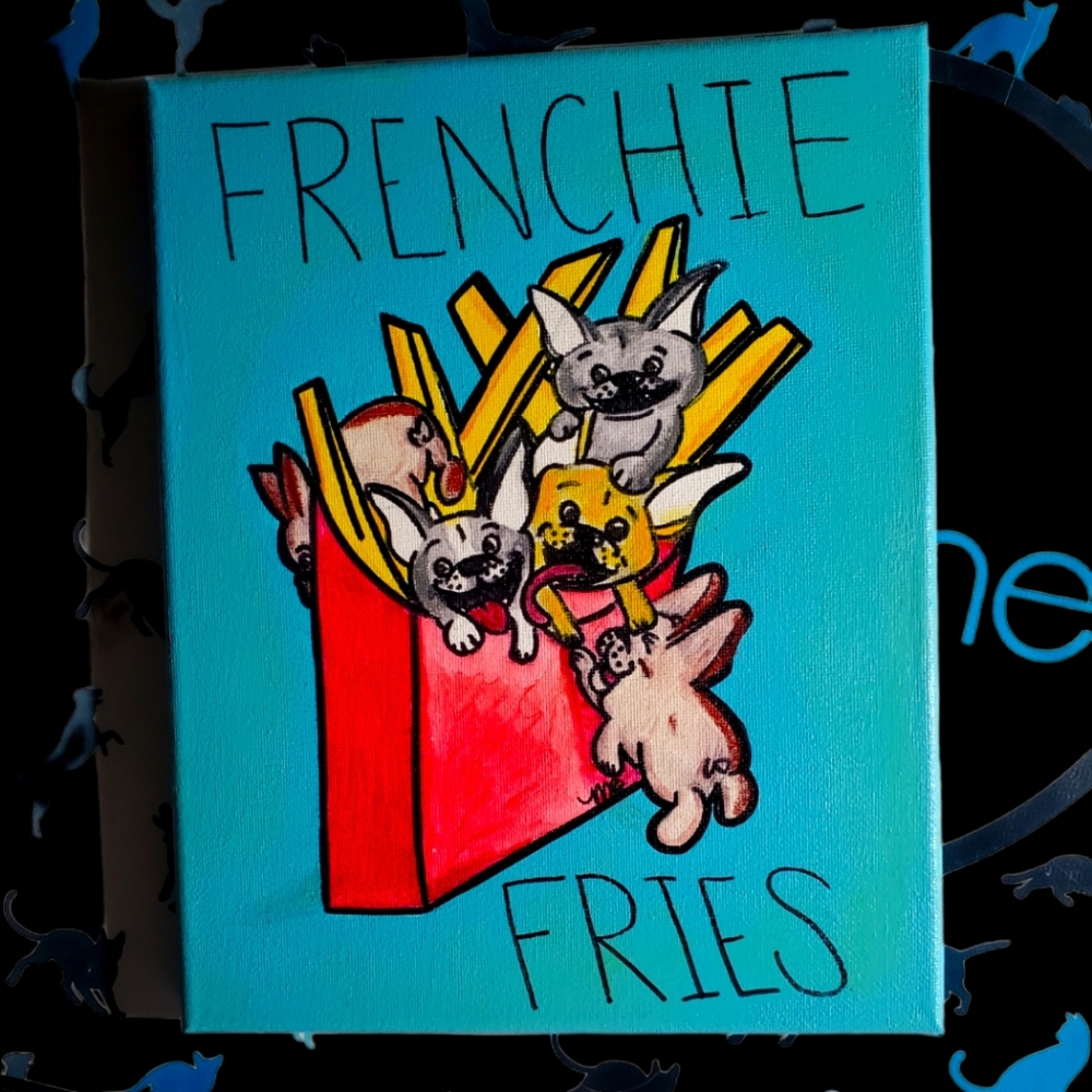Handmade Canvas Wall Art: French Bulldog Pups X French Fries=Frenchie 🍟 Fries!
